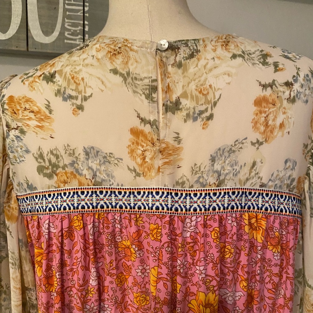 ENTRO BOHO COTTAGECORE FLORAL EMBROIDERED BLOUSE FAIRY WHIMSY FLOWY TOP SMALL - Picture 15 of 16